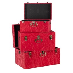 Malle rectangulaire en tissu rouge  lot de 3 - grossiste en décoration de vitrine