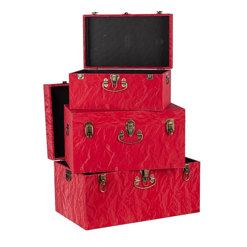 Malle rectangulaire en tissu rouge  lot de 3 - grossiste en décoration de vitrine