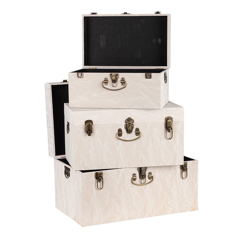 Malle rectangulaire en tissu blanc  lot de 3 - grossiste en décoration de vitrine
