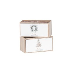 Caisse rectangulaire de Noël en bois blanc 15 x 8 H.7 5 cm - 2 décors assortis - grossiste en caisses de Noël
