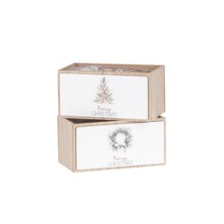 Caisse rectangulaire de Noël en bois blanc 18 x 10 H.9 cm - 2 décors assortis - grossiste en caisses de Noël