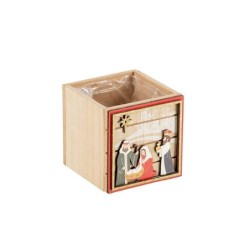Cache-pot cube Nativité rois mages en bois 8 x 8 H.8 cm - grossiste en cache-pots de Noël