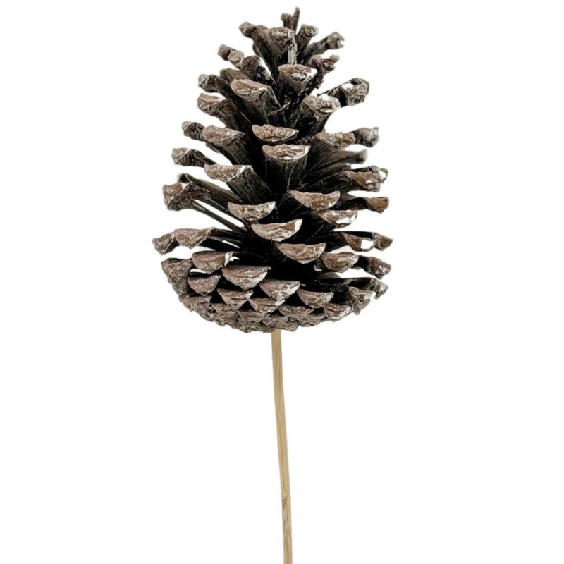Pique pomme de pin blanche Ø8-9 H.12-13 5 cm - lot de 12 - grossiste en piques pour fleuristes