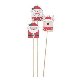 Pique de Noël Père Noël  bonhomme de neige et renne  lot de 12 - grossiste en piques pour fleuristes
