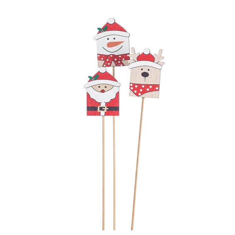 Pique de Noël Père Noël  bonhomme de neige et renne  lot de 12 - grossiste en piques pour fleuristes