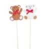 Pique ourson marron et blanc  lot de 6 - grossiste en piques pour fleuristes
