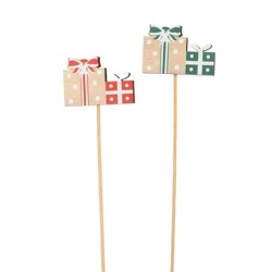 Pique de Noël paquets cadeaux rouge et vert  lot de 12 - grossiste en piques pour fleuristes