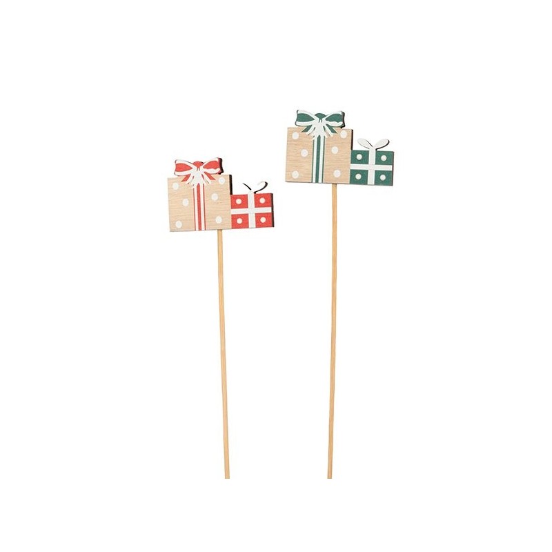 Pique de Noël paquets cadeaux rouge et vert  lot de 12 - grossiste en piques pour fleuristes