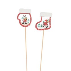 Pique de Noël chaussette et moufle  lot de 12 - grossiste en piques pour fleuristes