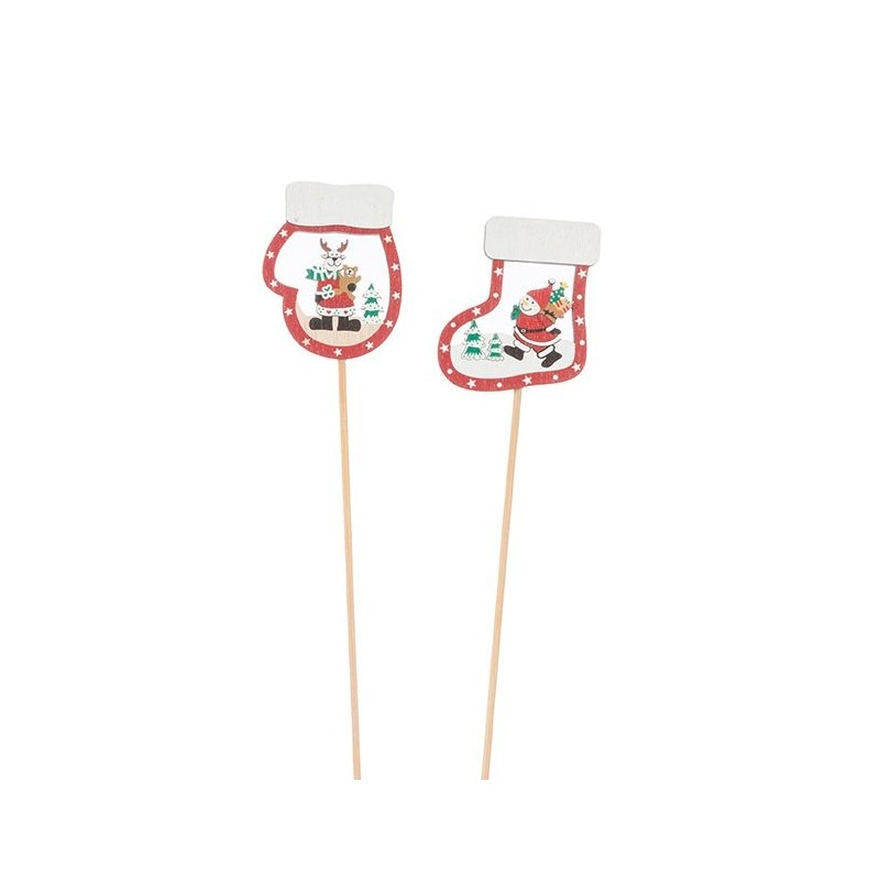 Pique de Noël chaussette et moufle  lot de 12 - grossiste en piques pour fleuristes