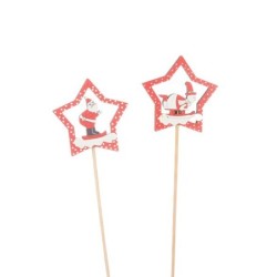 Pique de Noël étoile rouge à Père Noël  lot de 12 - grossiste en piques pour fleuristes