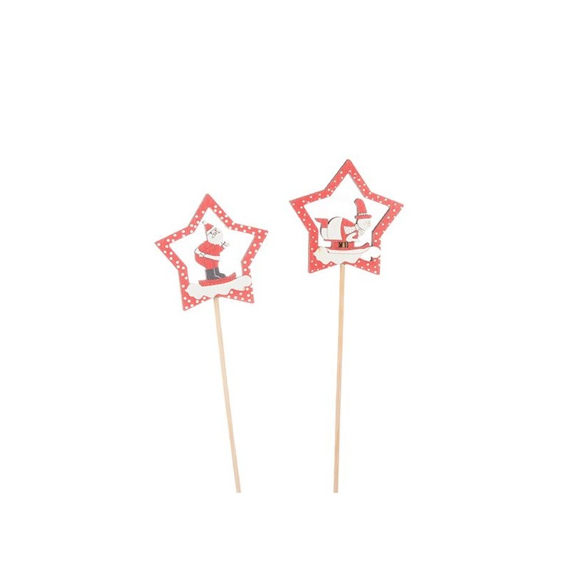 Pique de Noël étoile rouge à Père Noël  lot de 12 - grossiste en piques pour fleuristes