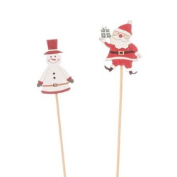 Pique Père Noël et bonhomme de neige 5 x 7 cm H.50 cm lot de 12 - vente en gros pour fleuristes