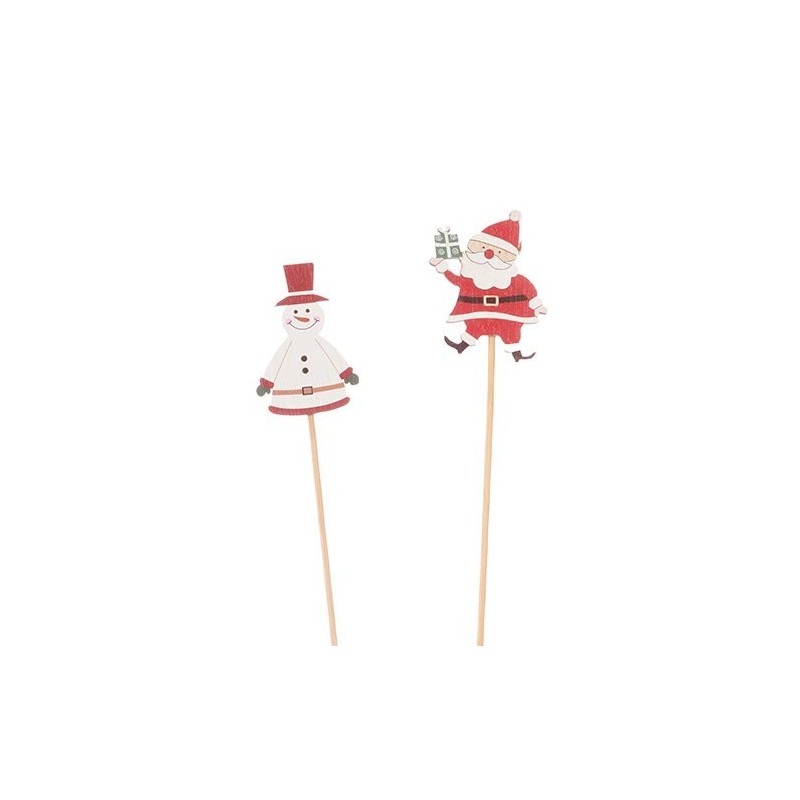 Pique Père Noël et bonhomme de neige 5 x 7 cm H.50 cm lot de 12 - vente en gros pour fleuristes