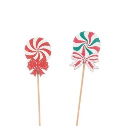 Pique bonbon de Noël 5 x 7 cm H.50 cm lot de 12 - vente en gros pour fleuristes et chocolatiers