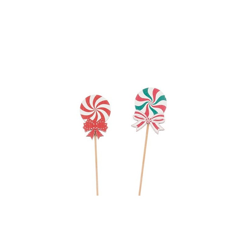 Pique bonbon de Noël 5 x 7 cm H.50 cm lot de 12 - vente en gros pour fleuristes et chocolatiers
