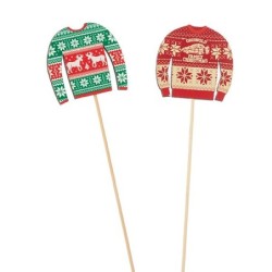 Pique pull de Noël jacquard 6 x 5 5 cm H.40 cm lot de 12 - vente en gros pour fleuristes