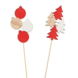 Pique sapins et boules de Noël 5 5 x 9 5 cm H.40 cm lot de 12 - grossiste en décoration pour fleuristes
