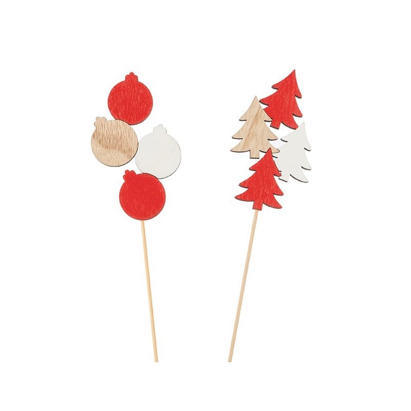Pique sapins et boules de Noël 5 5 x 9 5 cm H.40 cm lot de 12 - grossiste en décoration pour fleuristes