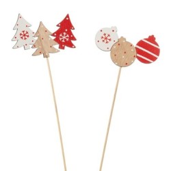 Pique trio sapins et boules de Noël 8 5 x 6 cm H.40 cm lot de 12 - vente en gros pour fleuristes