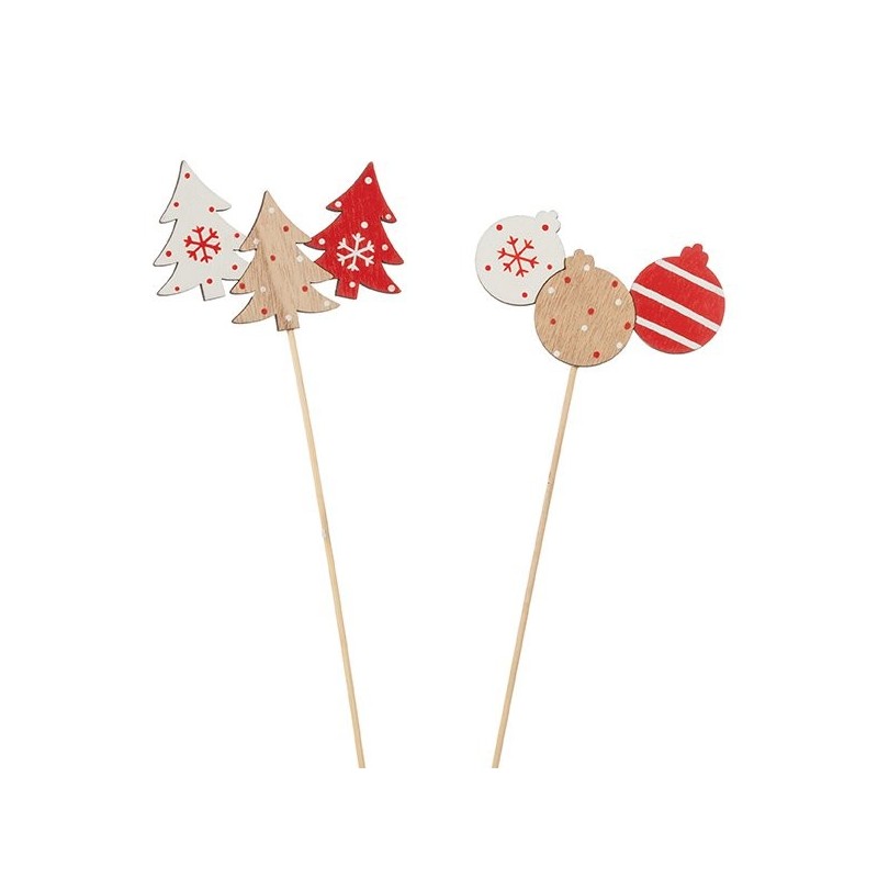 Pique trio sapins et boules de Noël 8 5 x 6 cm H.40 cm lot de 12 - vente en gros pour fleuristes