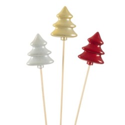 Pique sapin de Noël brillant argent  or et rouge H.40 cm lot de 12 - grossiste en décoration pour fleuristes