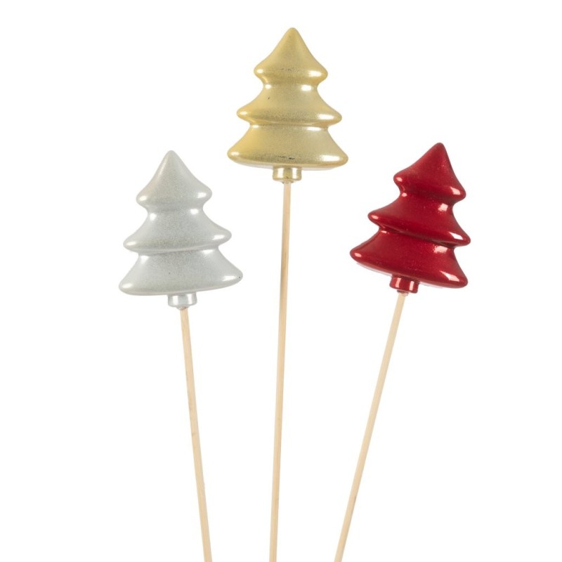 Pique sapin de Noël brillant argent  or et rouge H.40 cm lot de 12 - grossiste en décoration pour fleuristes