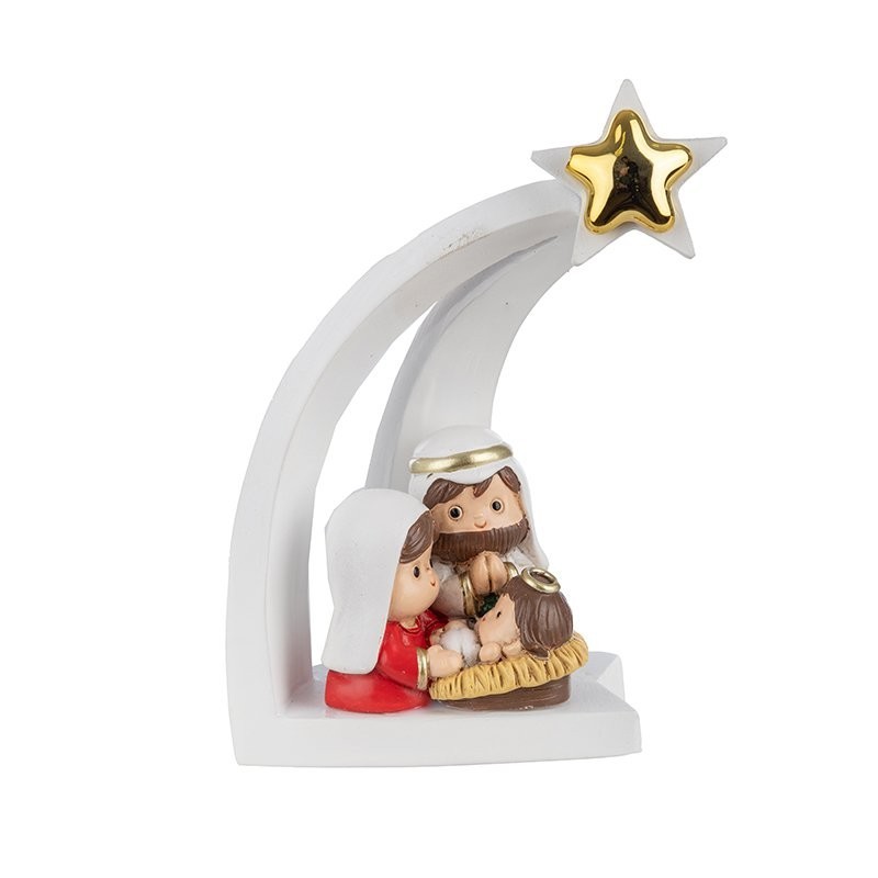 Crèche de Noël étoile filante blanche et dorée 9 x 5 H.11 5 cm - grossiste en décoration pour fleuristes