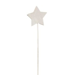 Pique étoile en bois blanche 7 cm H.30 cm lot de 12 - vente en gros pour fleuristes