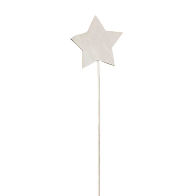 Pique étoile en bois blanche 7 cm H.30 cm lot de 12 - vente en gros pour fleuristes