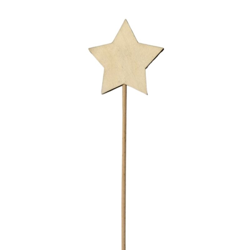 Pique étoile en bois naturel 10 cm H.30 cm lot de 12 - grossiste en décoration de Noël pour fleuristes