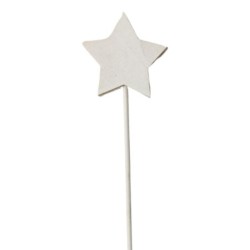 Pique étoile en bois blanche 10 cm H.30 cm lot de 12 - vente en gros pour fleuristes