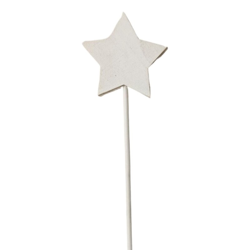 Pique étoile en bois blanche 10 cm H.30 cm lot de 12 - vente en gros pour fleuristes