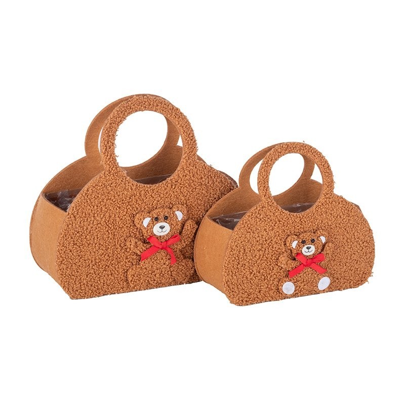 Sac bourse ovale ourson  set de 2 - grossiste en emballage cadeau pour commerces