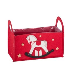 Panier rectangulaire cheval à bascule rouge 27 x 14 H.21 cm - grossiste en cache-pots de Noël pour fleuristes