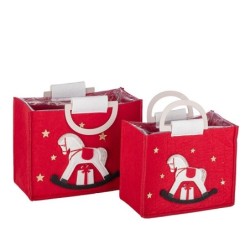 Sac cadeau cheval à bascule rouge  lot de 2 tailles  vente en gros pour fleuristes et commerçants
