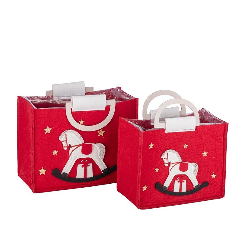 Sac cadeau cheval à bascule rouge  lot de 2 tailles  vente en gros pour fleuristes et commerçants