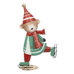 Ourson patineur bonnet rouge en métal H.61 cm  grossiste en personnages de Noël pour fleuristes