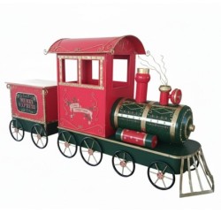 Petit train de Noël géant rouge et vert en métal 280 cm  grossiste en décoration de vitrine