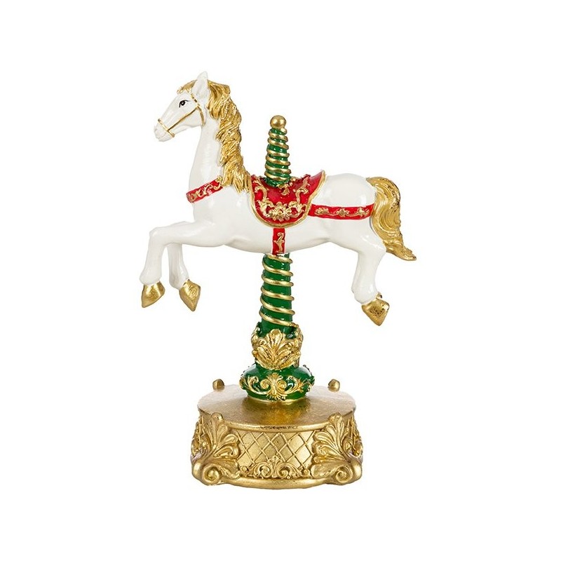 Cheval de manège de Noël en résine H.24 cm  grossiste en décoration de Noël pour fleuristes