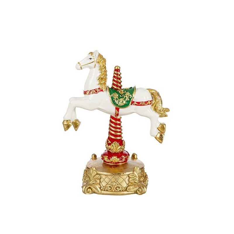 Petit cheval de manège de Noël en résine H.20 5 cm  grossiste en figurines de Noël pour fleuristes