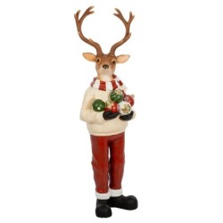 Grand renne de Noël avec boules en résine H.124 cm  grossiste en décoration de vitrine de Noël