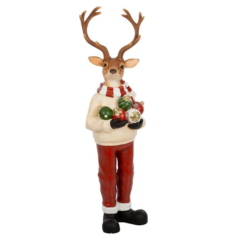 Grand renne de Noël avec boules en résine H.124 cm  grossiste en décoration de vitrine de Noël