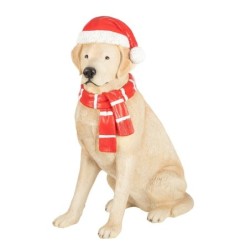 Chien labrador de Noël au bonnet en résine H.67 cm  grossiste en décoration de vitrine de Noël
