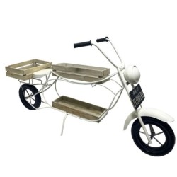 Moto porte-fleurs blanche en bois et métal 158 cm  présentoir vente en gros pour fleuristes