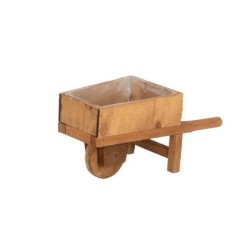 Brouette décorative en bois marron 30 x 15 H.16 cm - grossiste en contenants pour fleuristes