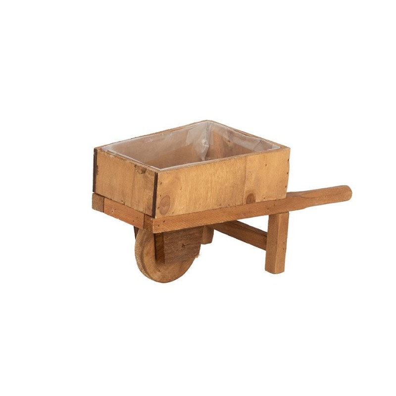 Brouette décorative en bois marron 30 x 15 H.16 cm - grossiste en contenants pour fleuristes