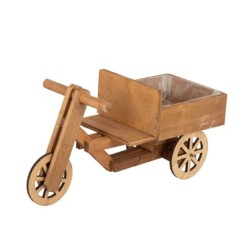Tricycle porte-plante en bois marron 40 x 17 H.20 cm - grossiste en contenants pour fleuristes