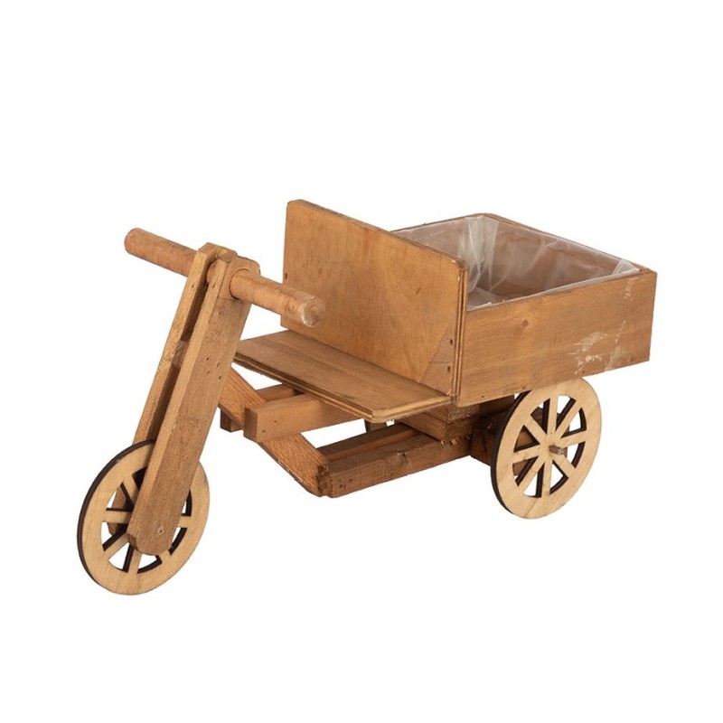 Tricycle porte-plante en bois marron 40 x 17 H.20 cm - grossiste en contenants pour fleuristes