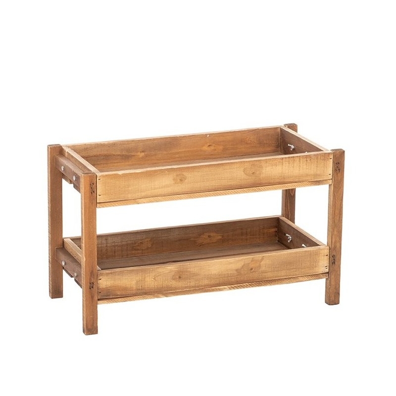 Étagère en bois marron à deux niveaux 64 x 28 H.38 cm - grossiste en présentoirs pour fleuristes